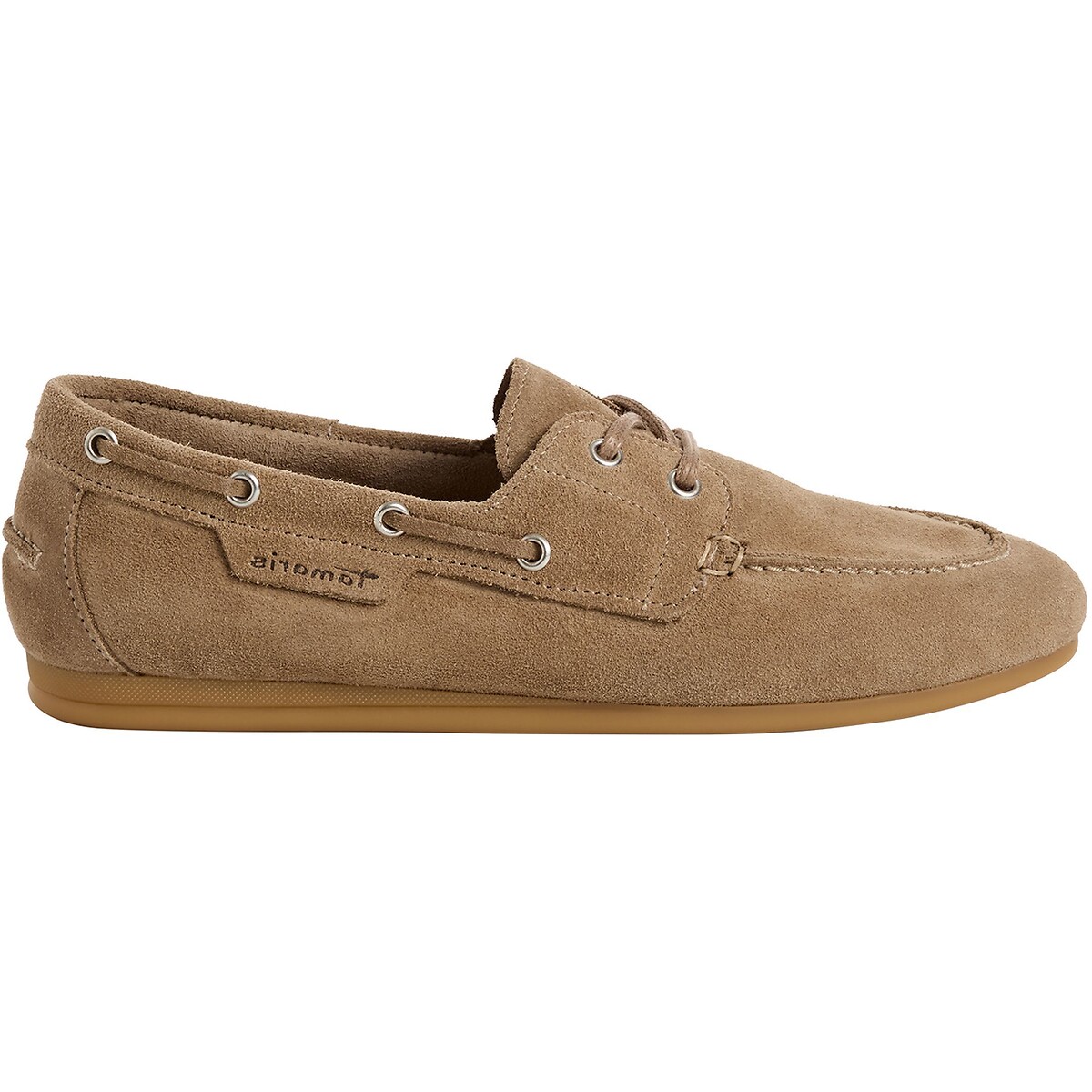 Chaussures bateau en cuir suédé taupe, TAMARIS