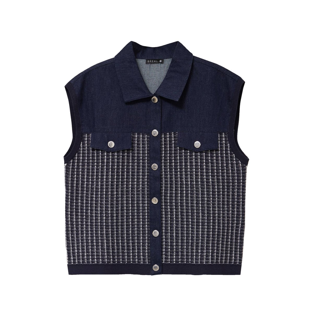 Veste sans manches col chemise bleu marine, BREAL