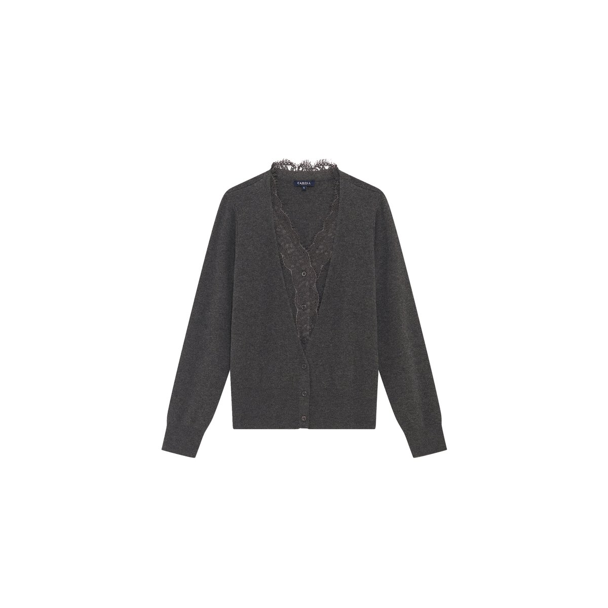 Cardigan droit col v MSEGOLENE gris, CAROLL