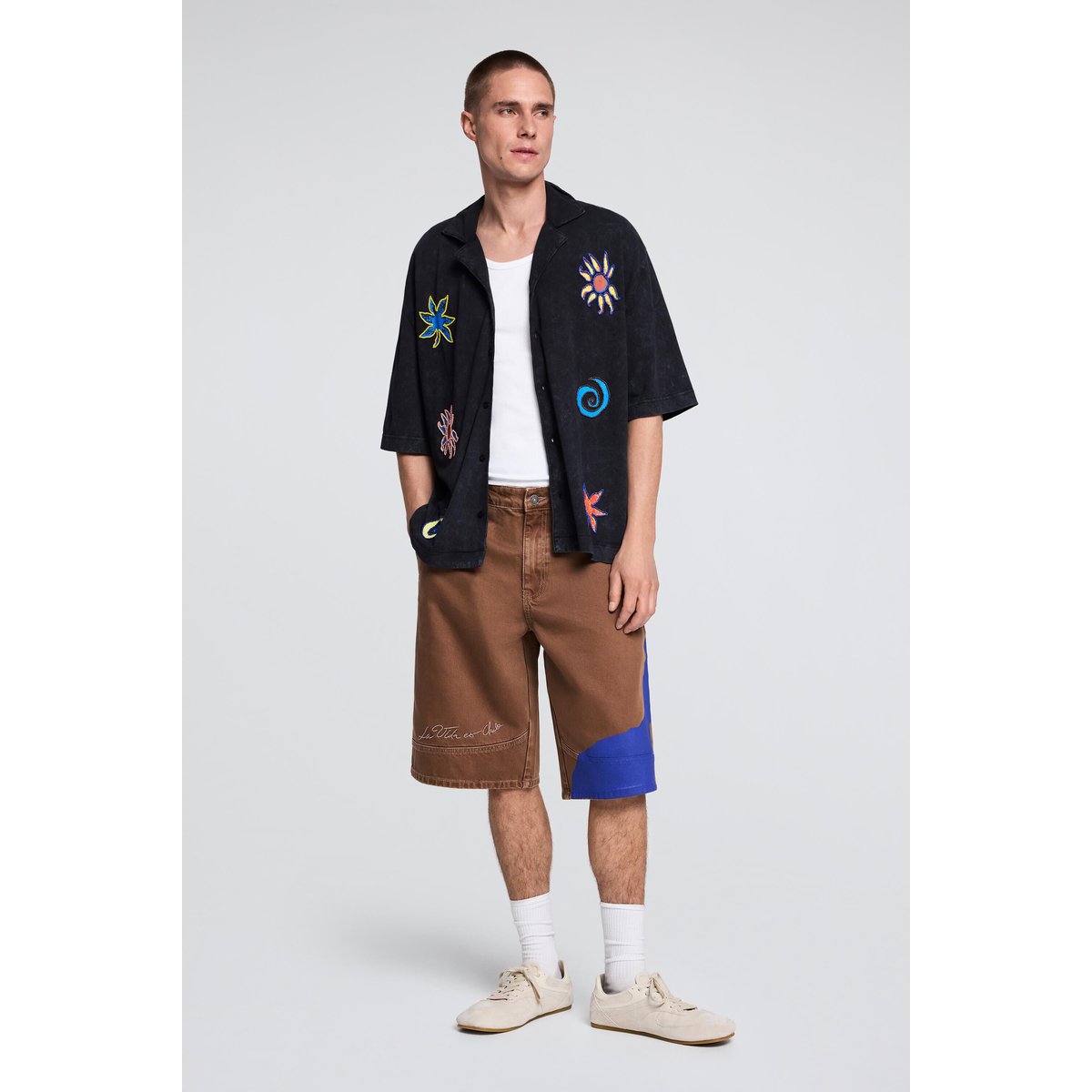 Chemise en coton brodée noir, DESIGUAL