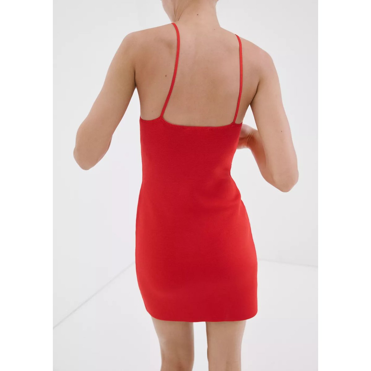 Robe maille emmanchures américaines rouge, MANGO