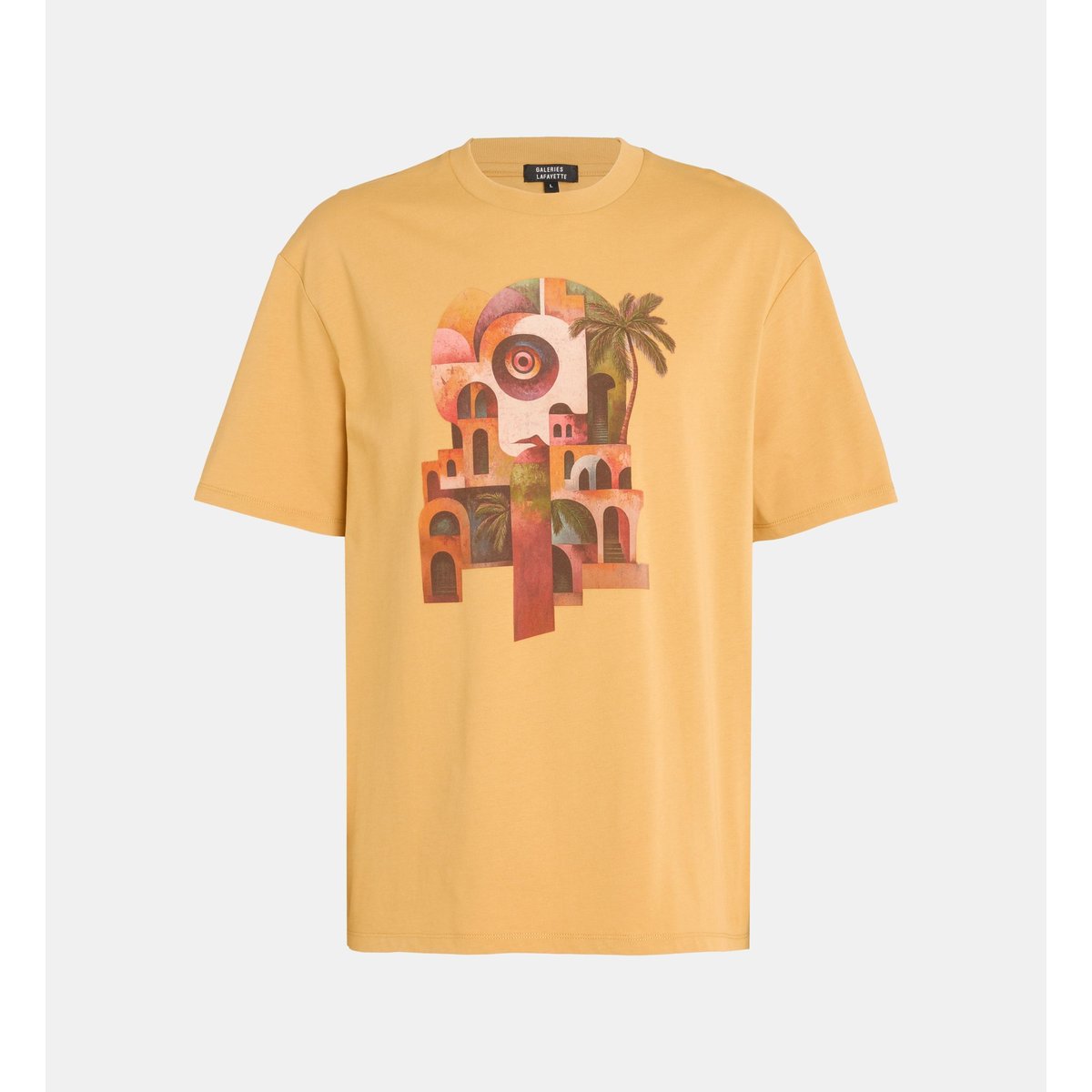 T-shirt sishart imprimé en coton jaune foncé, GALERIES LAFAYETTE