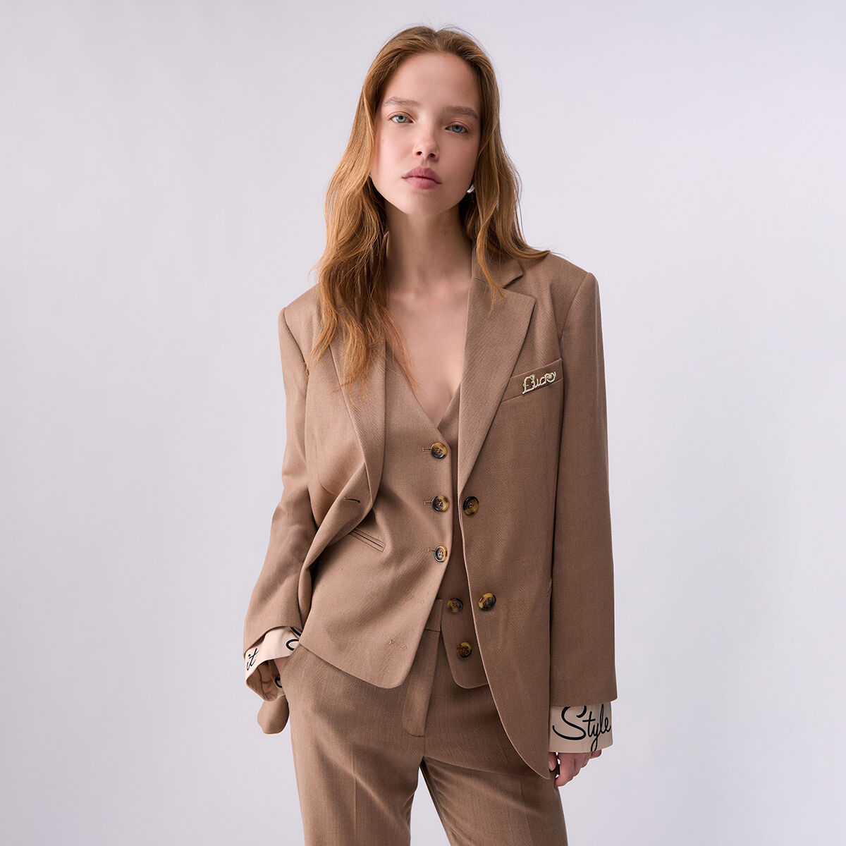 Blazer en tissu chevrons beige, LIU JO
