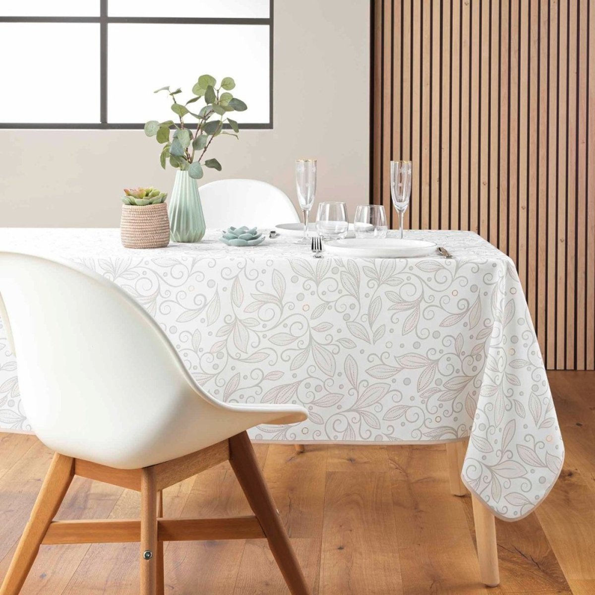 Nappe rectangulaire 145x240 antitache imprimé métallisé vert, DECORATIE