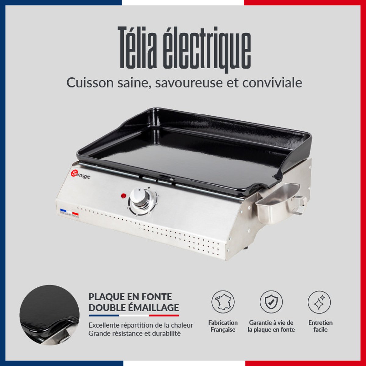 Plancha électrique pour 8 convives, Télia gris clair, SOMAGIC