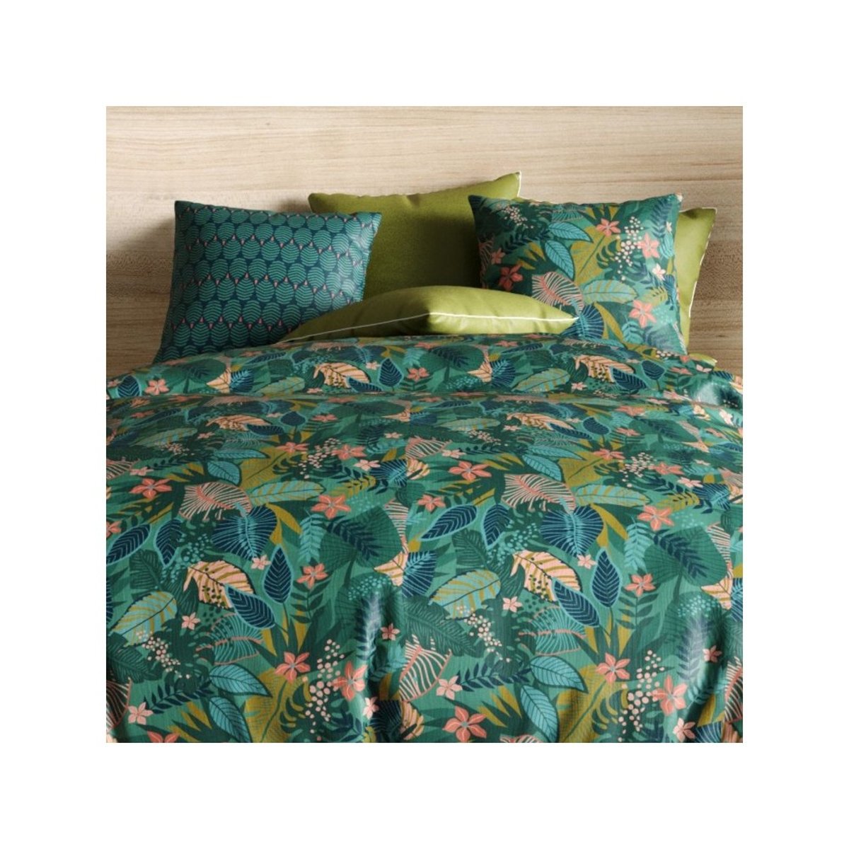 Housse de couette 100% coton 57 fils + 2 taies d’oreiller vert, DECORATIE