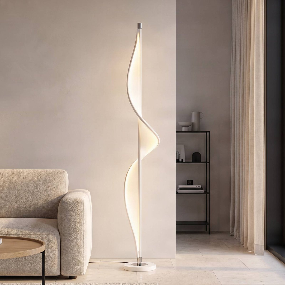 Lampadaire en textile moderneLED, Edano blanc, chrome, LUCANDE