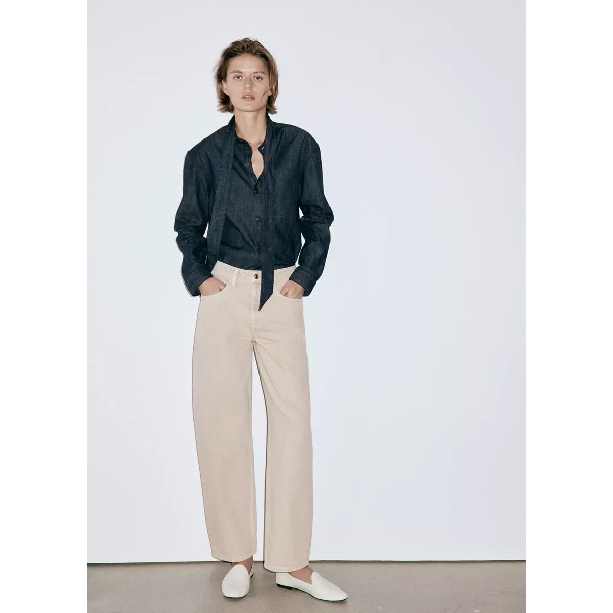 Jean balloon taille haute sable, MANGO