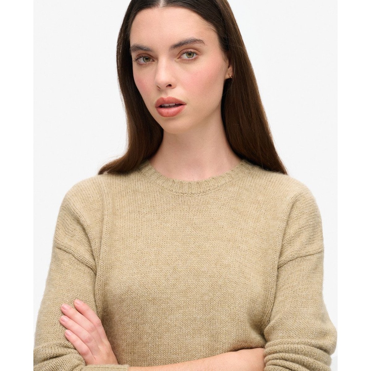 Pull ras du cou Essential marron caramel, SUPERDRY