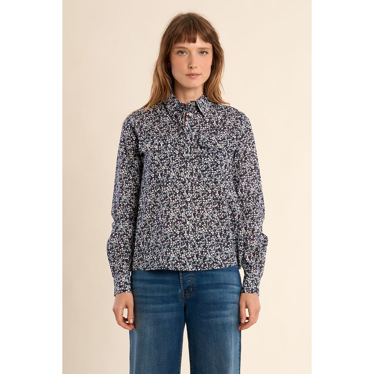 Chemise imprimée en coton, poches à rabats navy daisy, MOLLY BRACKEN