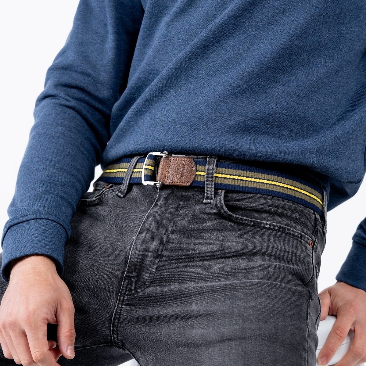 Ceinture SANGLE bleu marine, vert et jaune, BILLYBELT