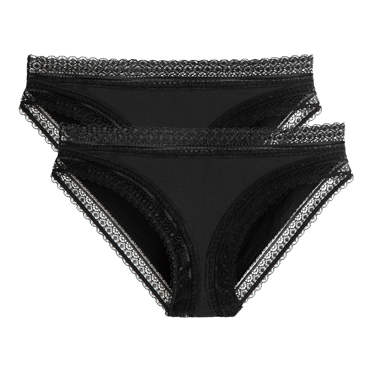 Lot de 2 slips en microfibre, détails dentelle noir, LA REDOUTE COLLECTIONS