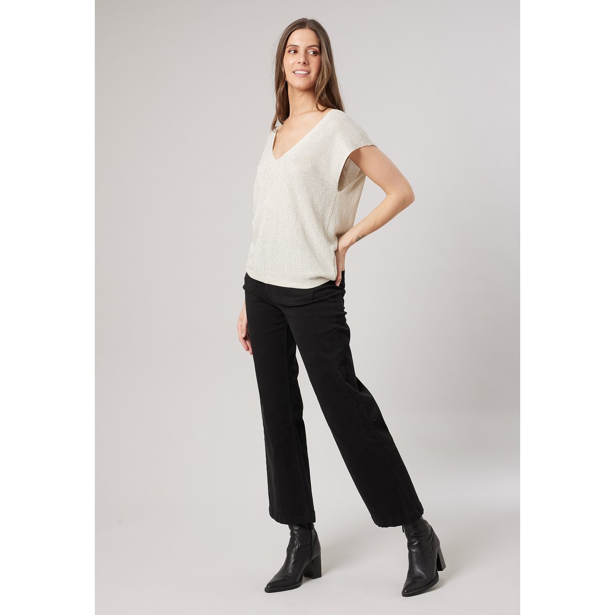 Pull ample femme en maille brillante VEYRA ivory, DEELUXE