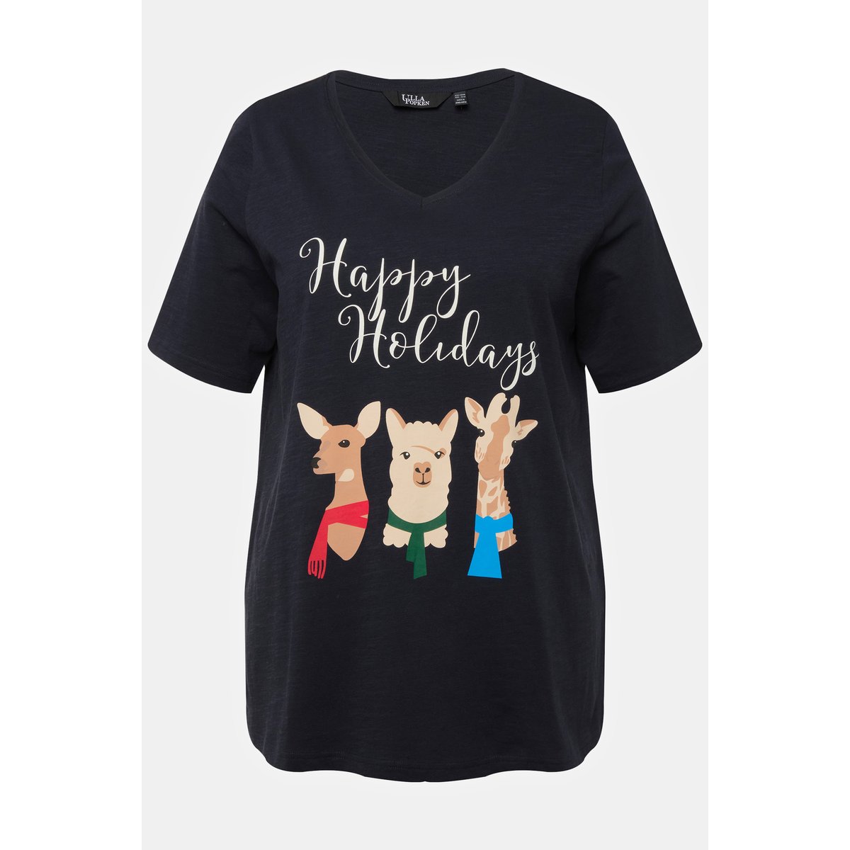 T-shirt de Noël à manches courtes et col V marine, ULLA POPKEN