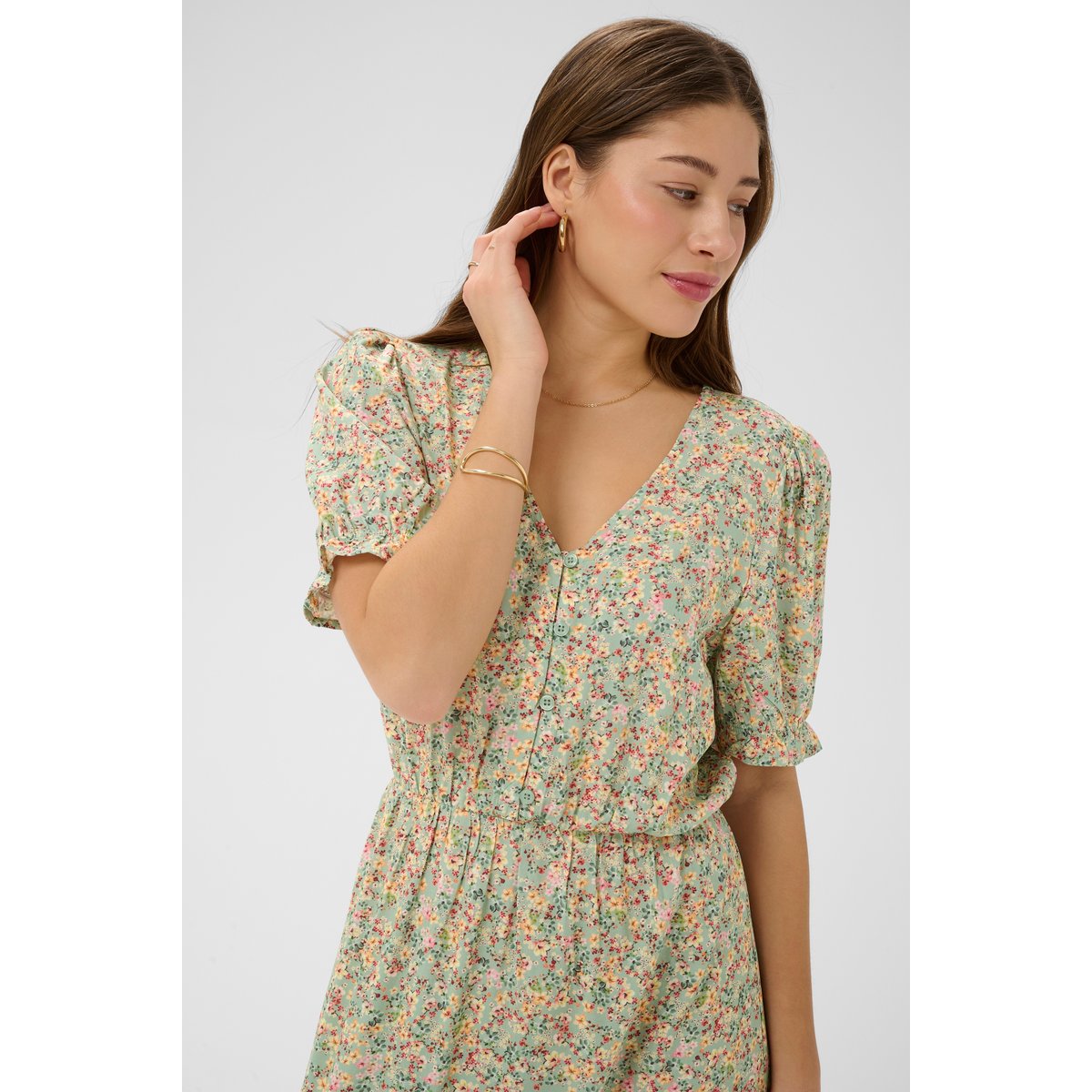 Robe vert green flower print, CREAM