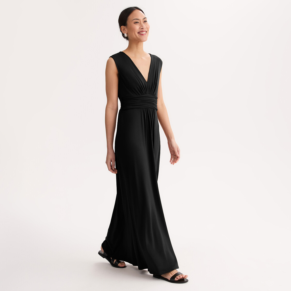 Robe évasée, longue, sans manches noir, ANNE WEYBURN