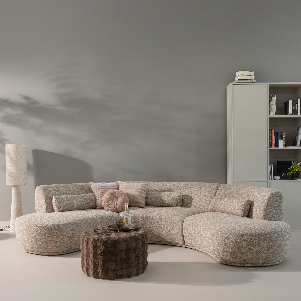 Pouf en tissu moelleux OLVEN marron, WOOOD