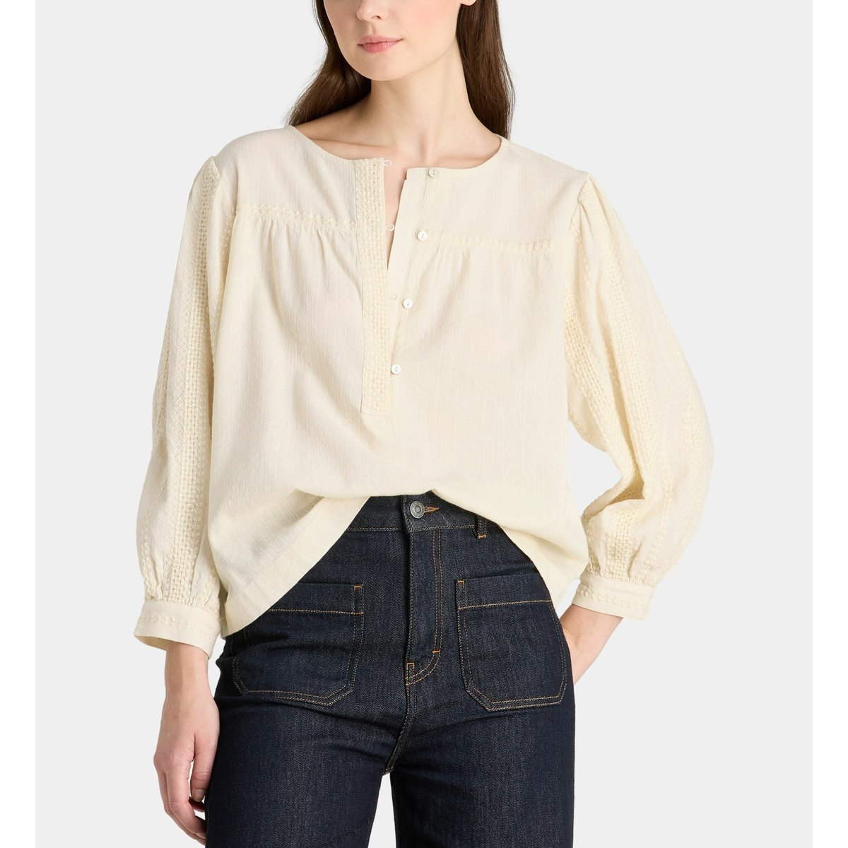 Top ample dragée en coton beige clair, GALERIES LAFAYETTE