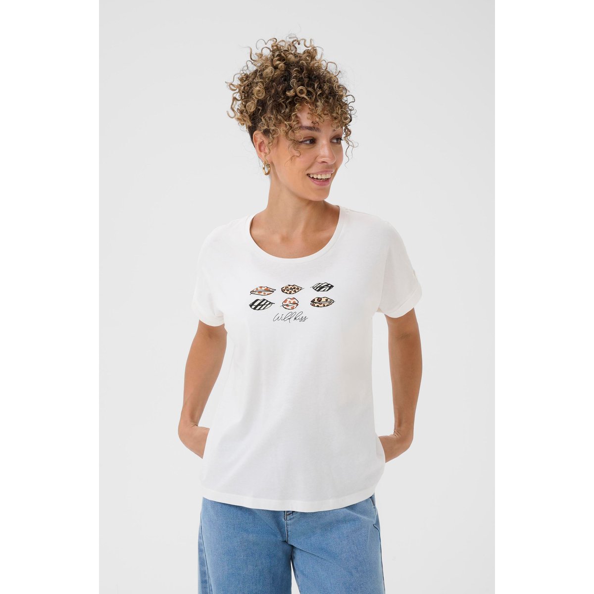 T-shirt à manches courtes blanc animal lips, CREAM