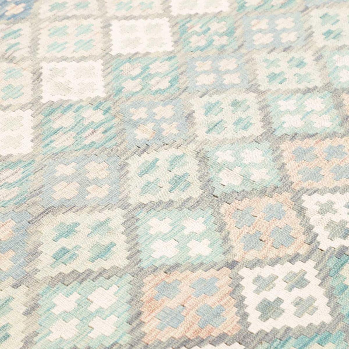 Tapis d'orient géométrique, tissé plat en laine, KILIM 20 bleu, beige, blanc, UN AMOUR DE TAPIS