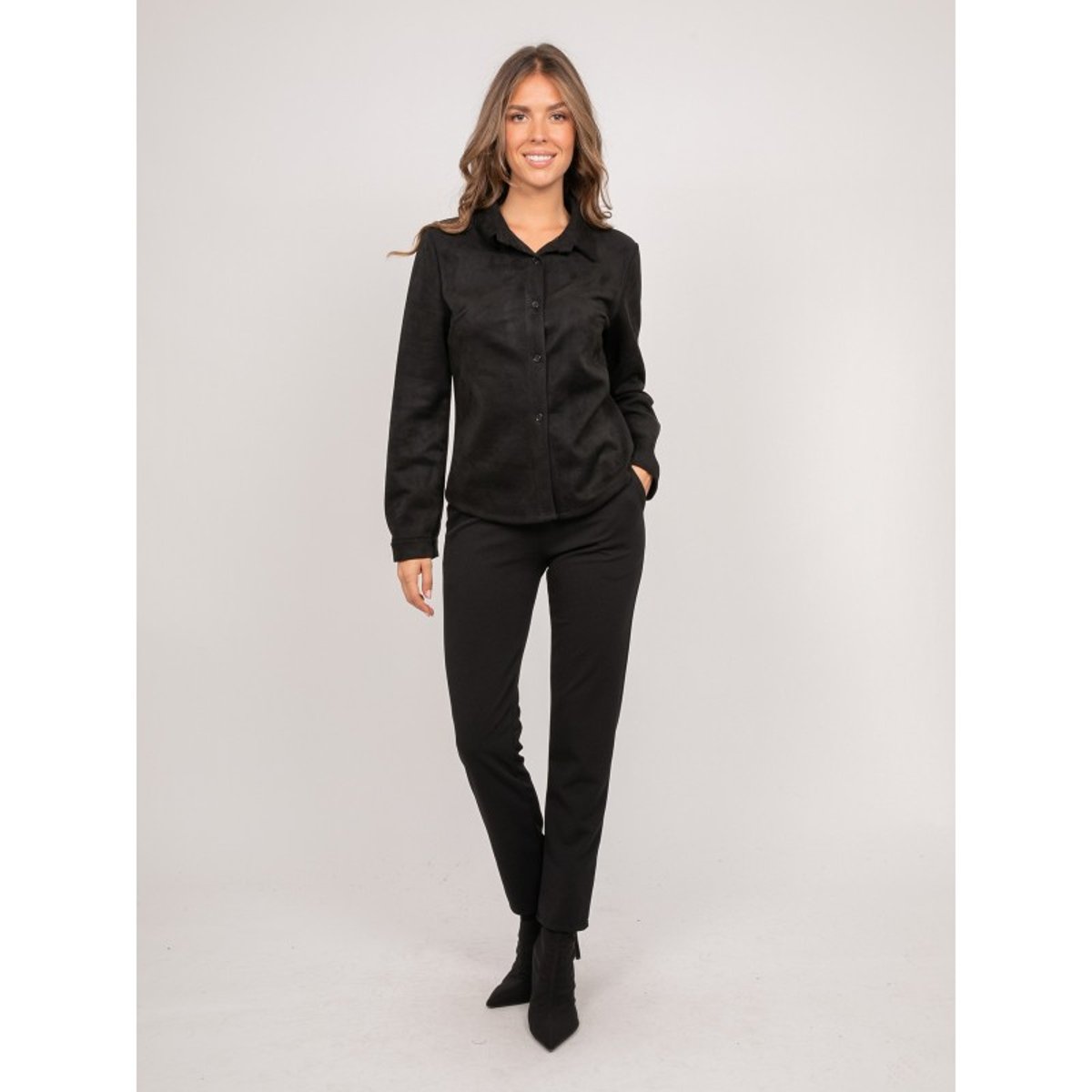 Chemise Ajustée Suédine Ologane noir, DONA LISA