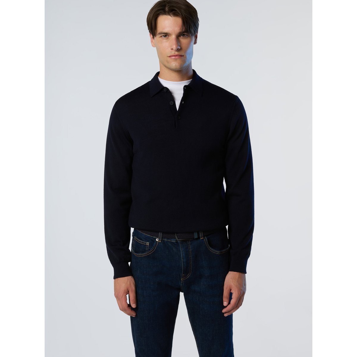 Pull polo en laine mérinos bleu marine, NORTH SAILS
