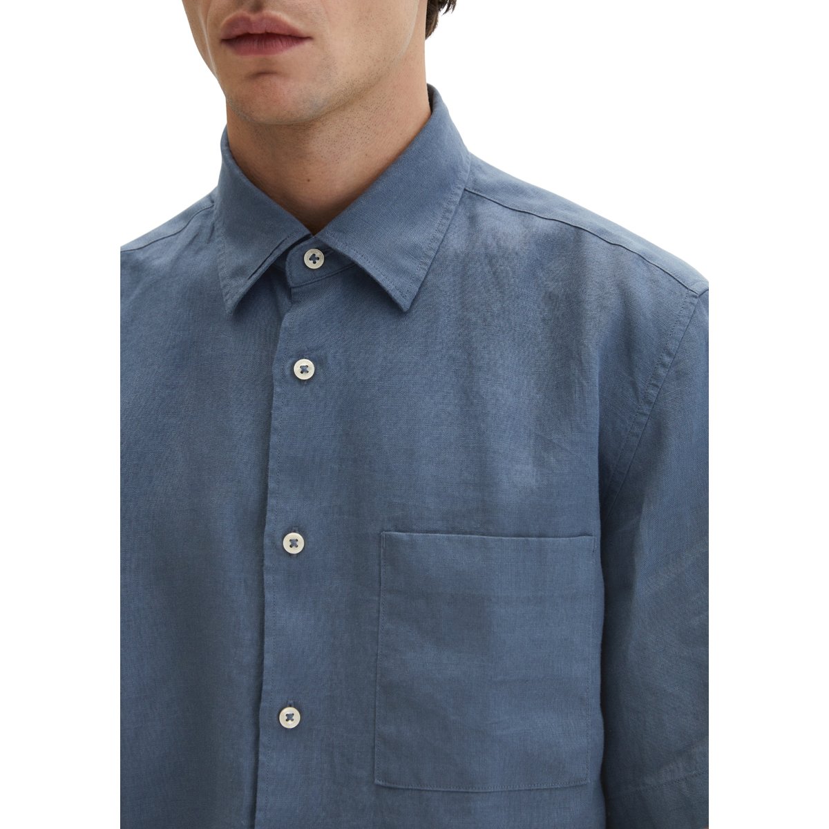 Chemise à manches courtes regular en pur lin bleu moyen, MARC O'POLO