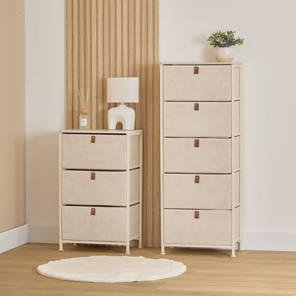 Meuble de rangement 3 tiroirs en acier et bois TISSA beige, 5FIVE SIMPLY SMART