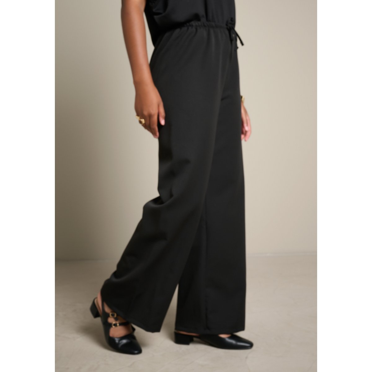 Pantalon large taille haute noir, LOLALIZA