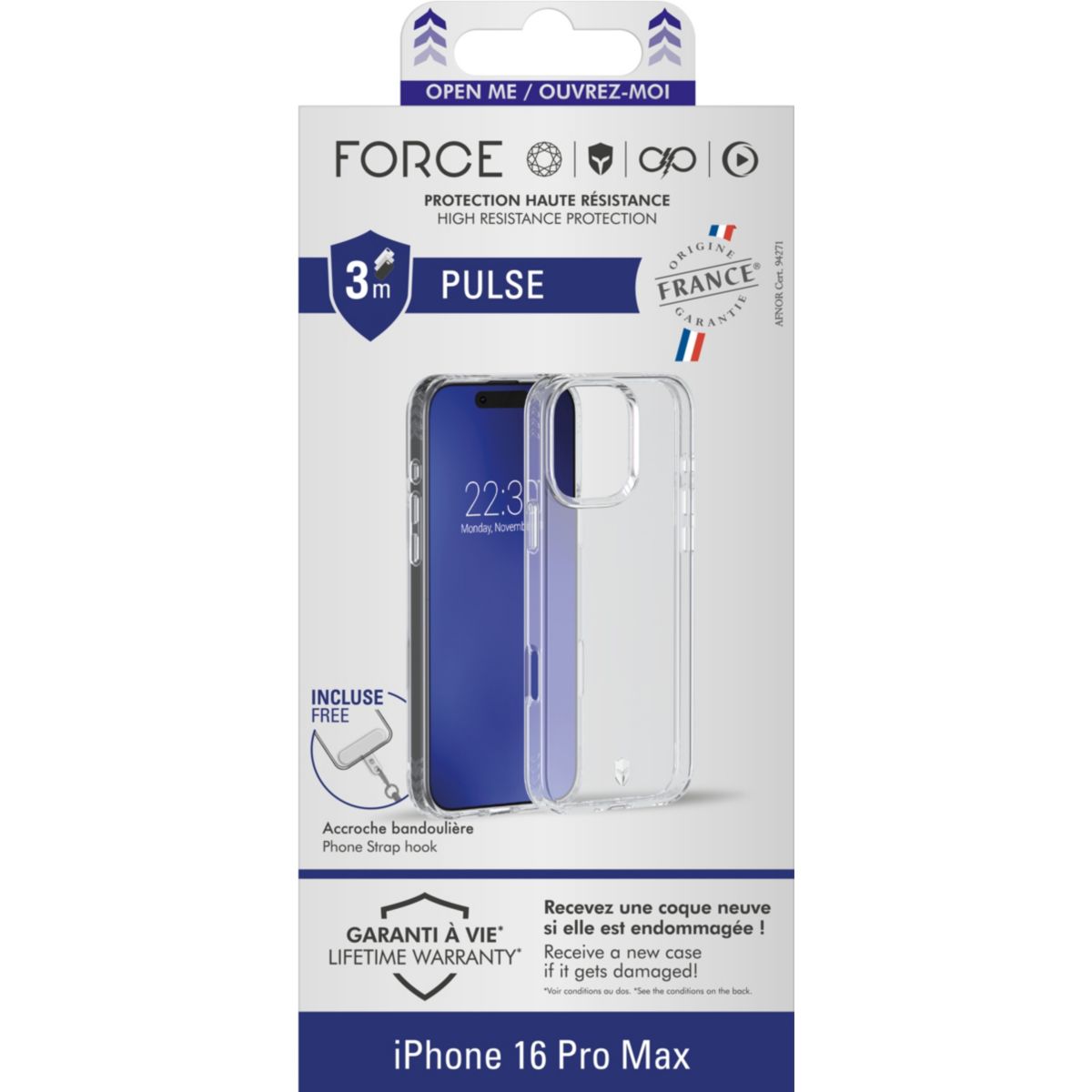 Coque iPhone 16 Pro Max transparente Pulse couleur unique, FORCE CASE