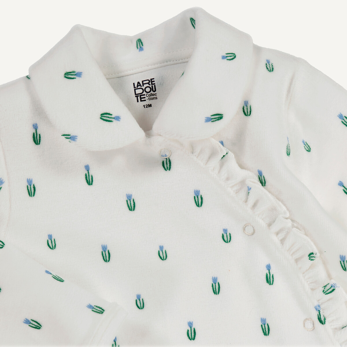 Fluwelen 1-delige pyjama, bloemmotief ecru, LA REDOUTE COLLECTIONS