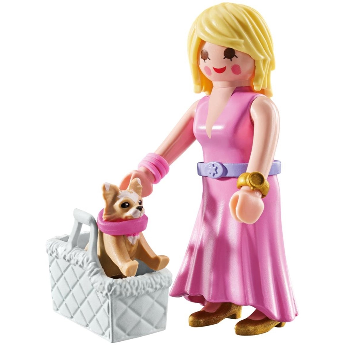 Dame avec Chihuahua et le panier pour le transport multicolor, PLAYMOBIL