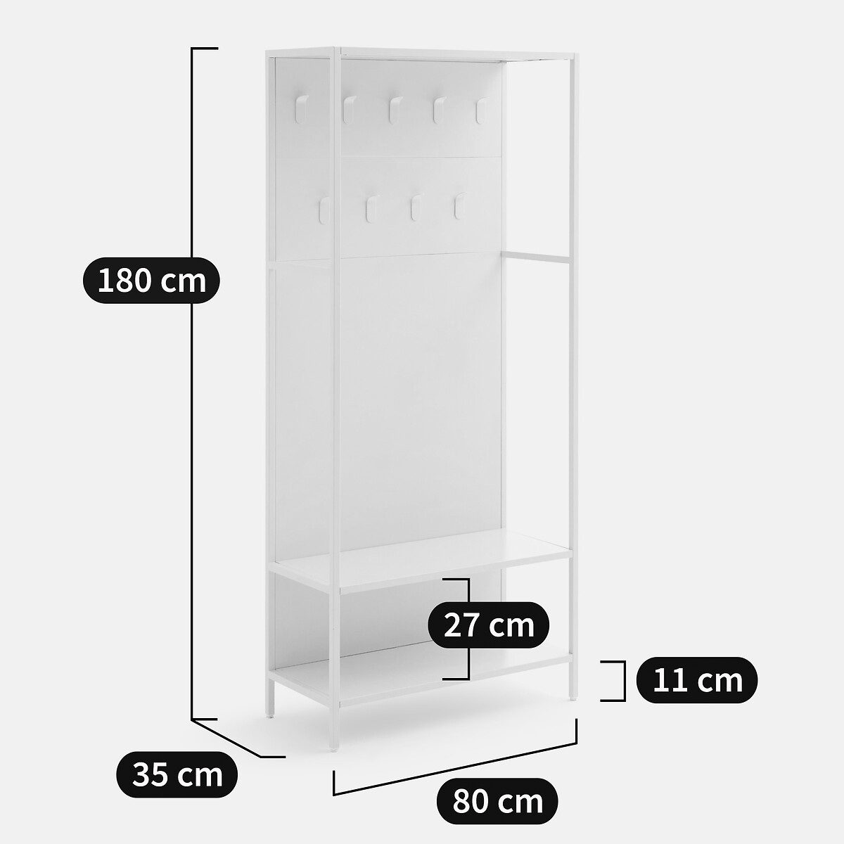 Melora Steel Metal Locker with Hooks, Width 80cm pebbles, LA REDOUTE INTERIEURS