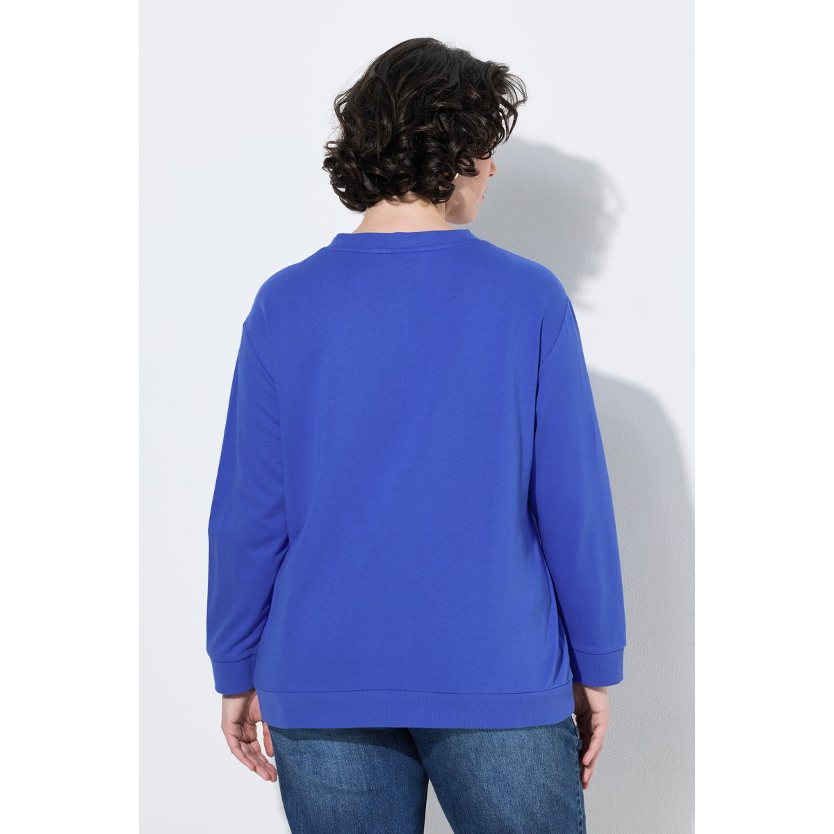 Sweat-shirt manches longues et col en V bleu paon, ULLA POPKEN