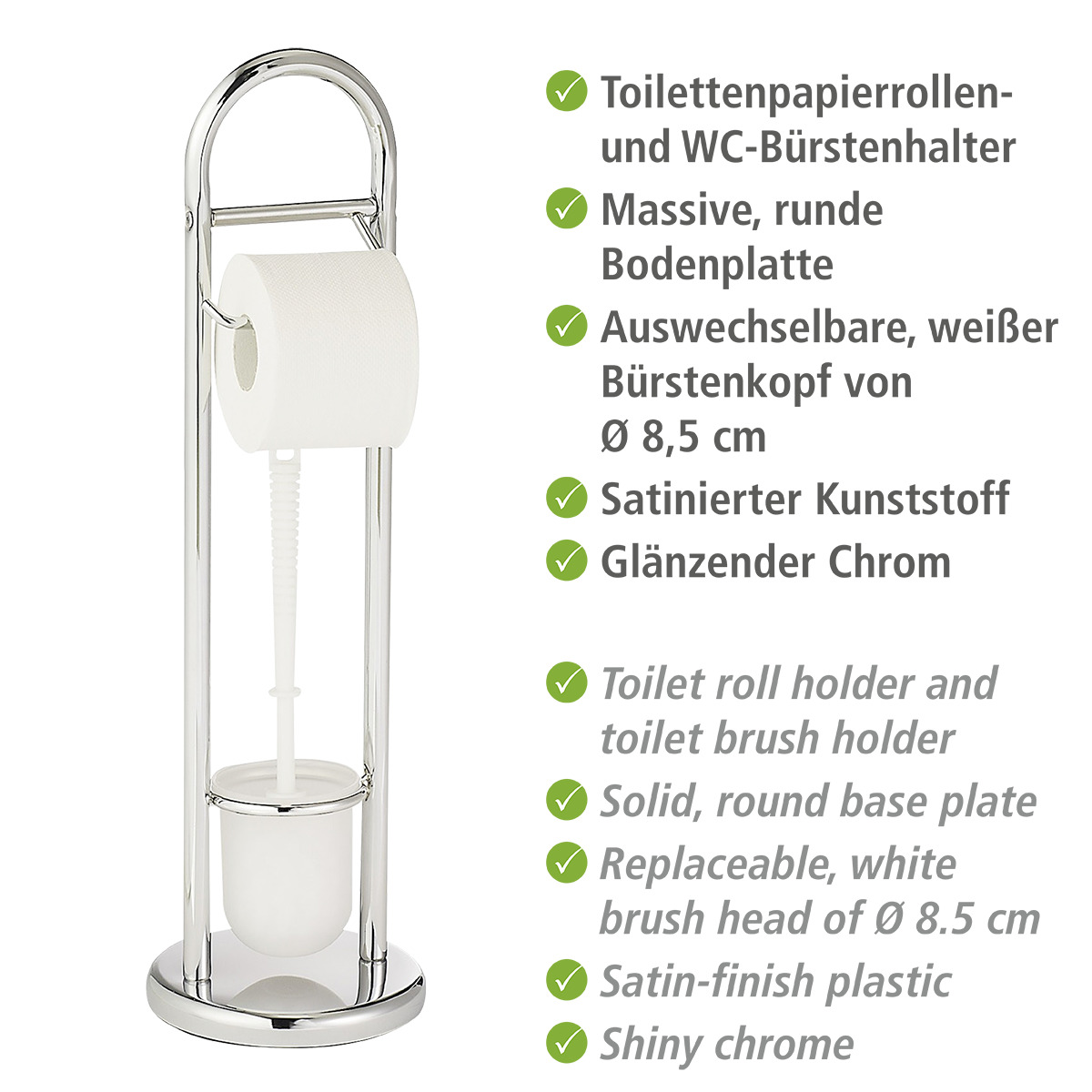 Serviteur WC porte papier et brosse WC SIENA argent brillant, WENKO