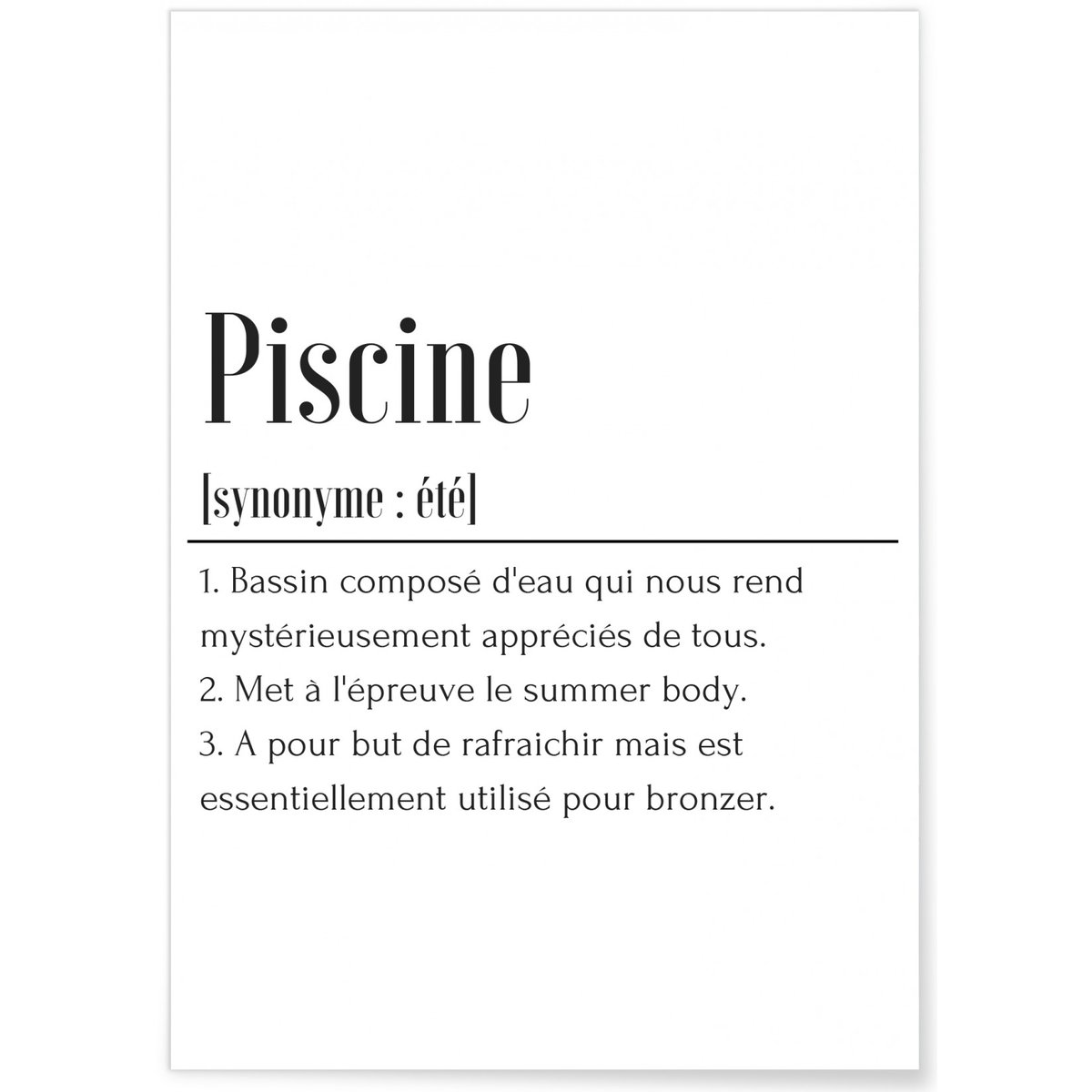 Affiche Définition Piscine blanc, L'AFFICHERIE