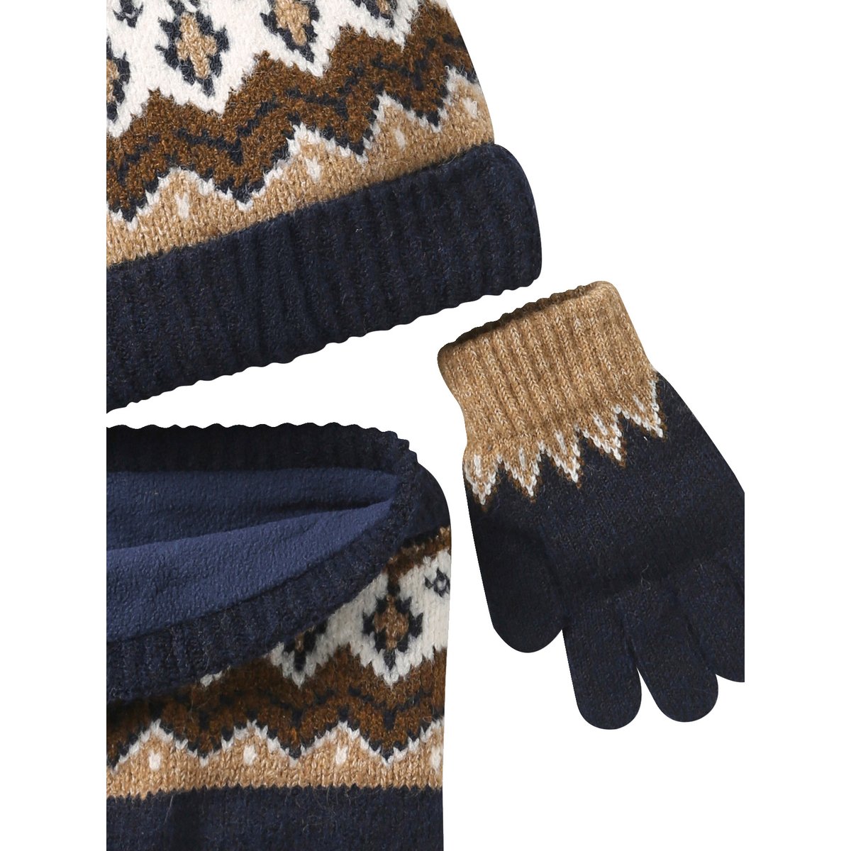 Ensemble bonnet, snood et gants moka, VERTBAUDET
