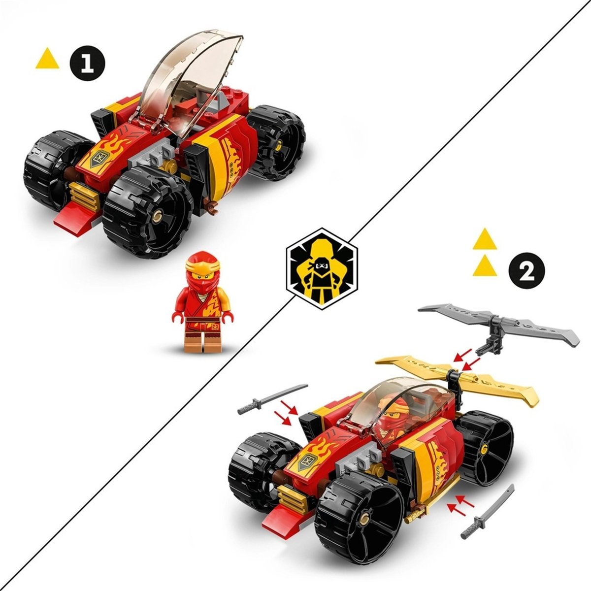 LEGO NINJAGO - Voiture de course ninja de Kai - Évolution 71780 pour enfants multicolore, LEGO