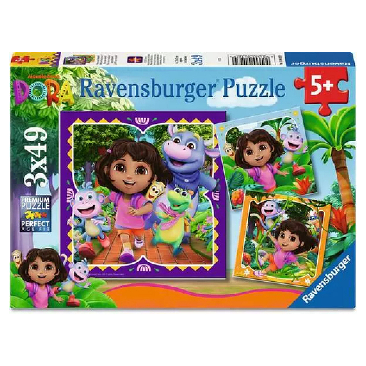 Puzzle 3x49 pieces - Pret pour l'exploration / Dora couleur unique, RAVENSBURGER