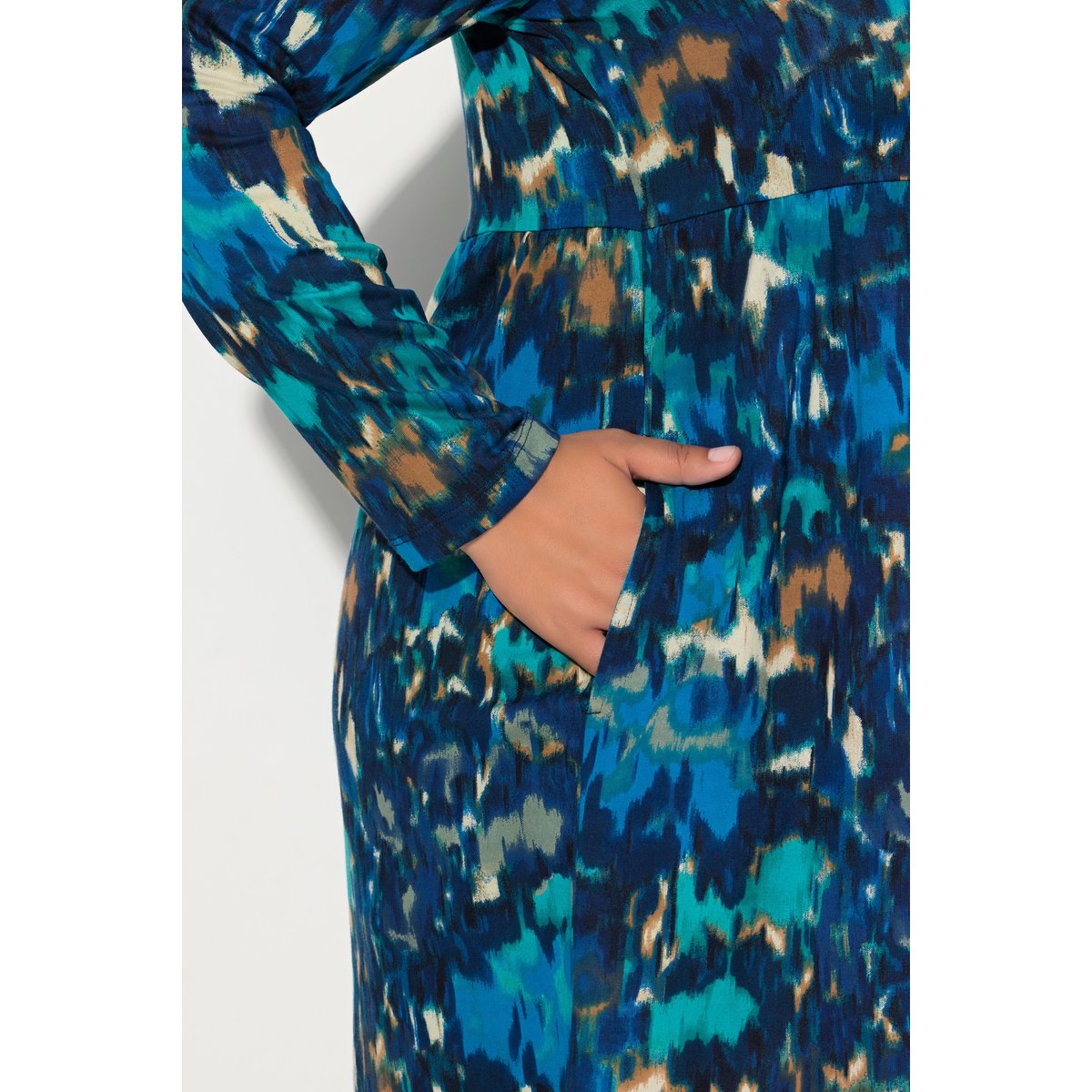 Robe en jersey à col rond et manches longues marine, ULLA POPKEN