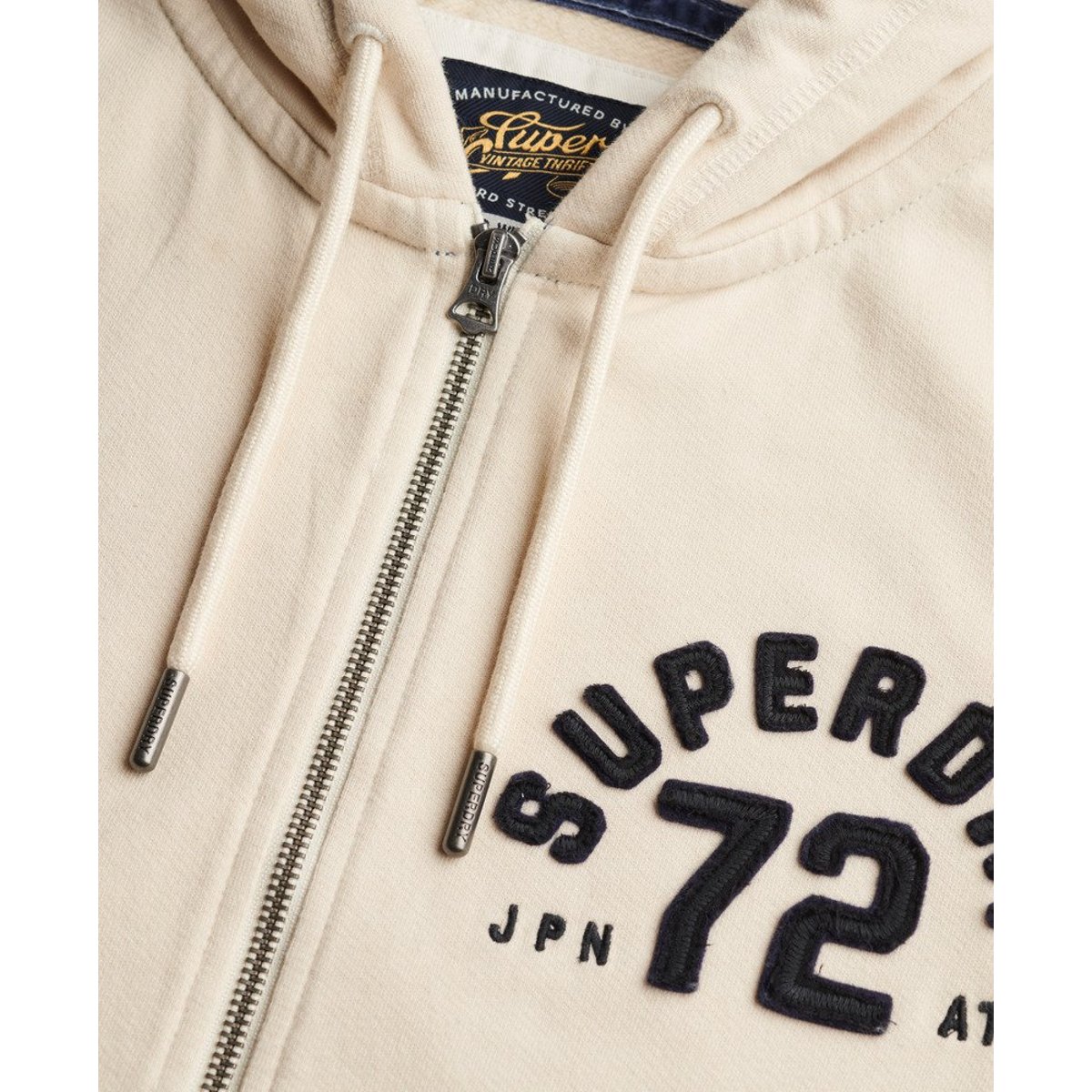 Sweat à capuche zippé court Athletic coupe décontractée crème tourterelle, SUPERDRY