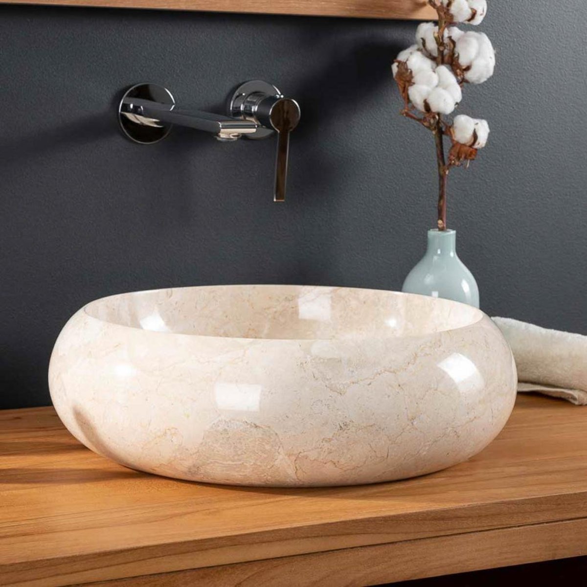 Vasque en marbre ronde à poser VENISE crème, WANDA COLLECTION