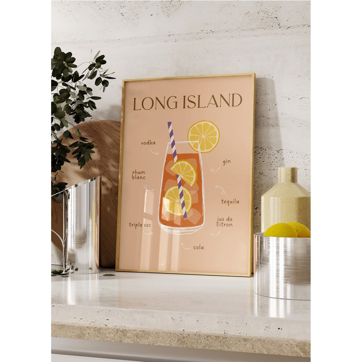 Affiche Cocktail Long Island 2 blanc, L'AFFICHERIE