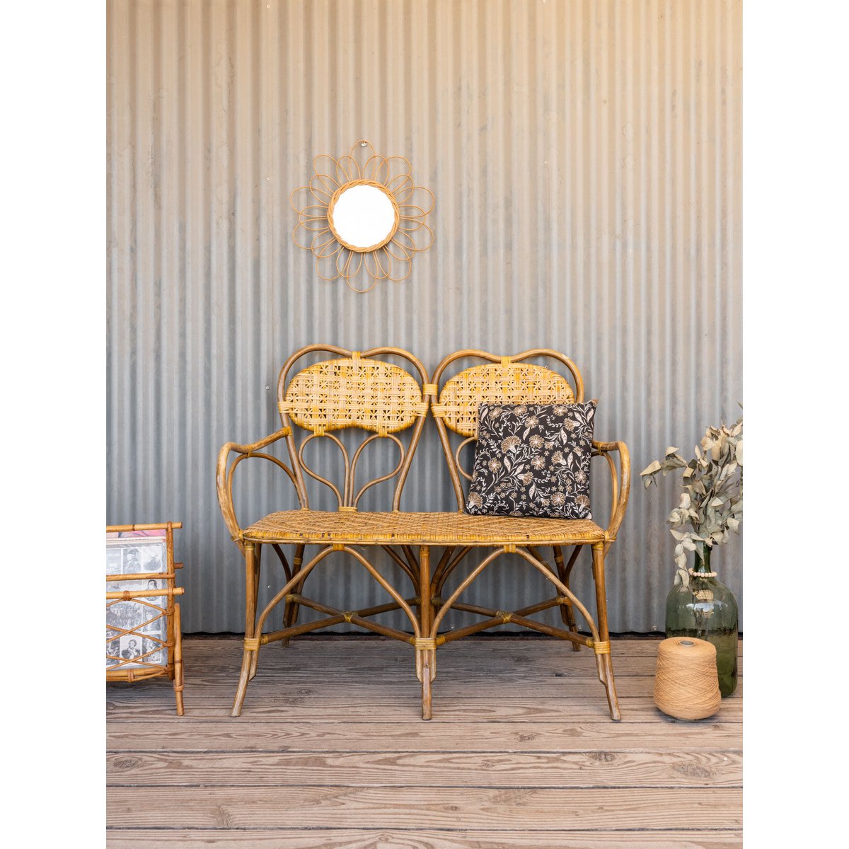 Banquette en rotin Martine N°61 - Bon état bois clair, DEBONGOUT