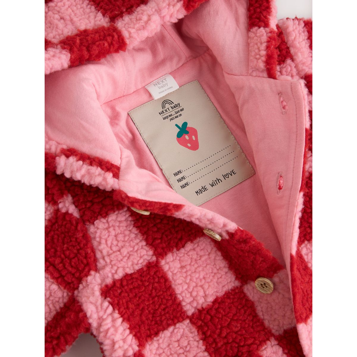 Combinaison à capuche pour bébé en borgana damier rose et rouge, NEXT