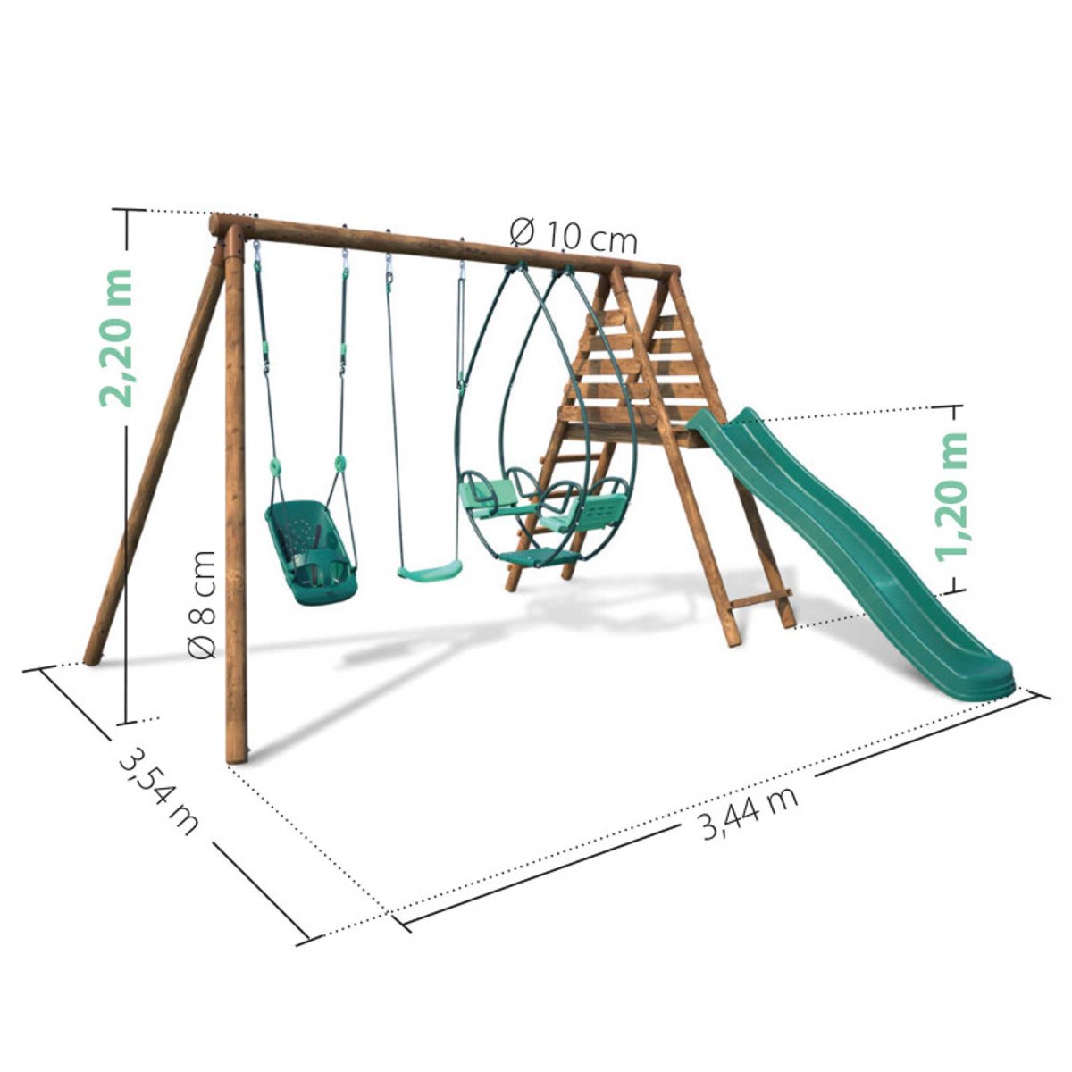 Portique en bois rond 3 agrès et toboggan COLZA marron, SOULET