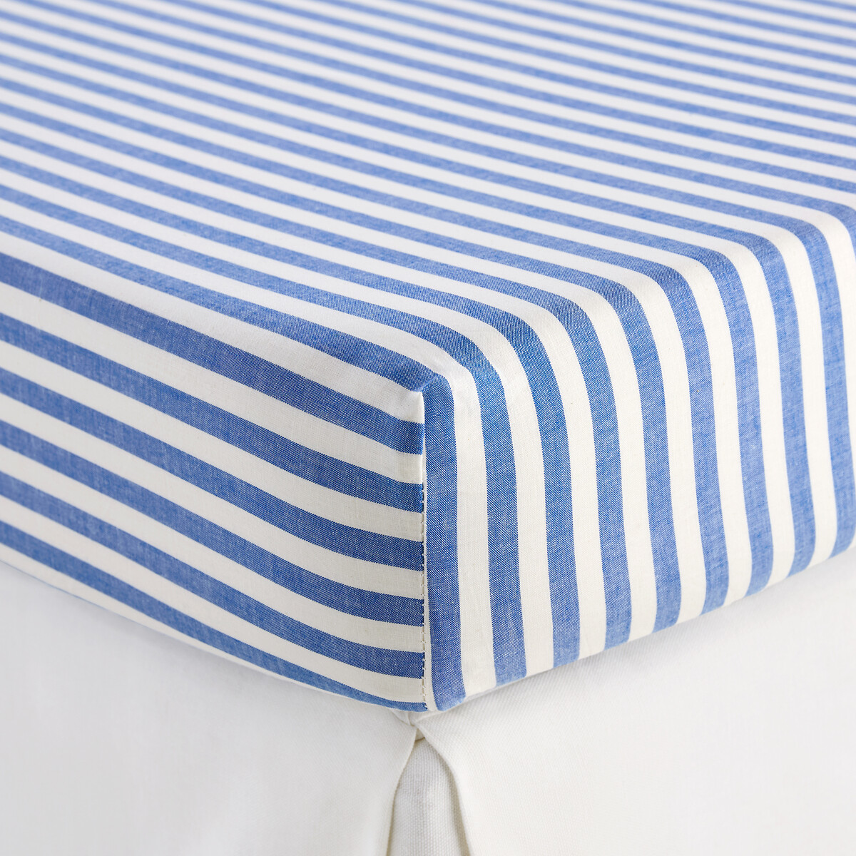 Drap-housse enfant, en coton, bonnet 30 cm, SOIZIC BLEU rayé bleu, LA REDOUTE INTERIEURS
