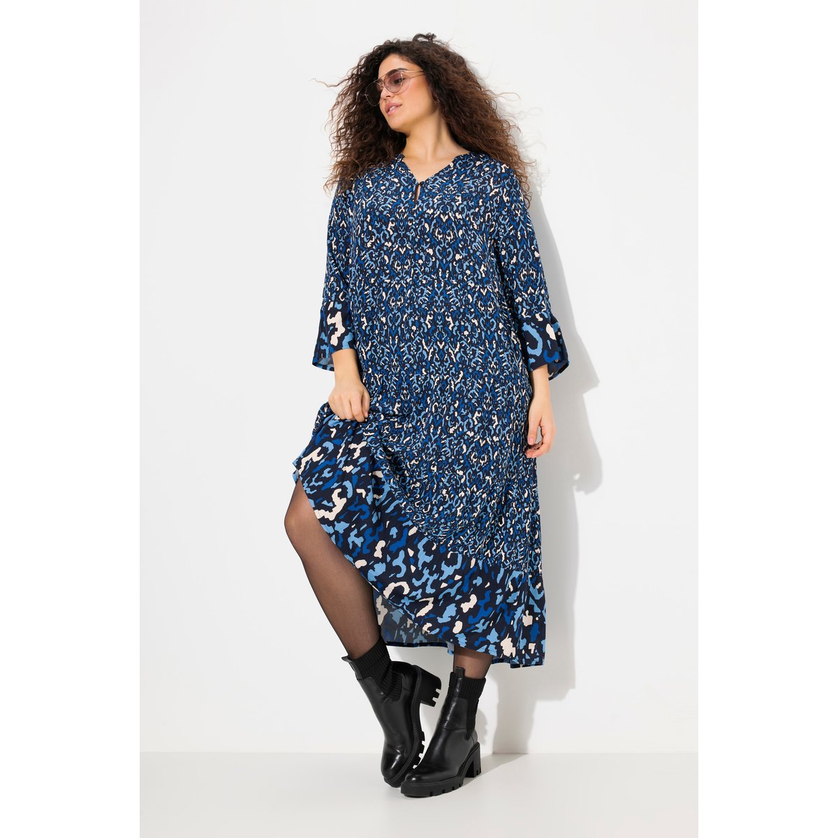 Robe avec col tunisien marine, ULLA POPKEN