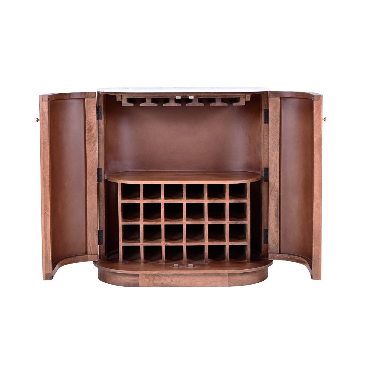Meuble bar en bois de manguier et en marbre ELVINA couleur unique, MADE IN MEUBLES