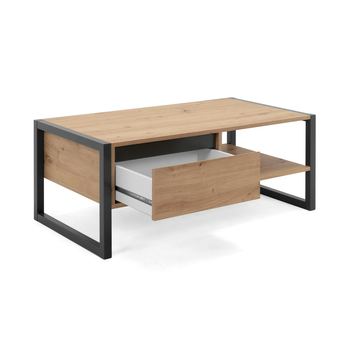 Table basse rectangulaire avec niche et tiroir ALVA chêne, PIER IMPORT